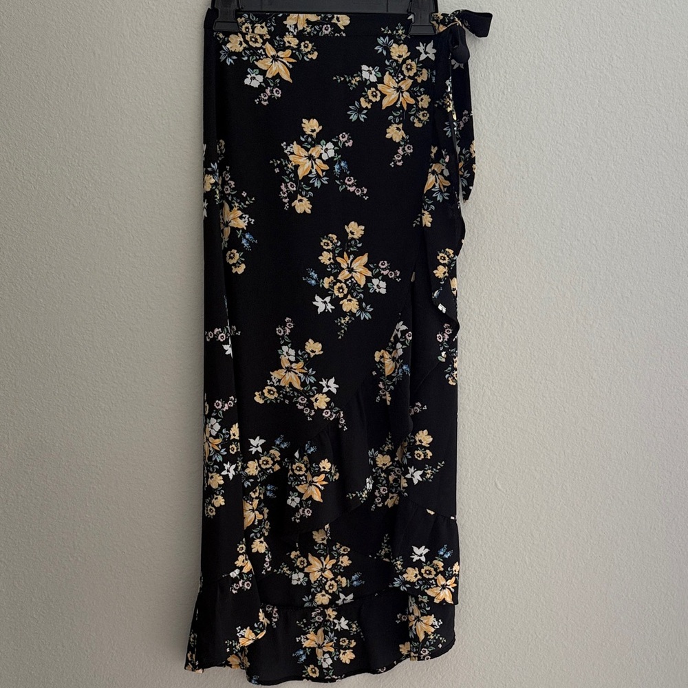 Floral Black Wrap Skirt